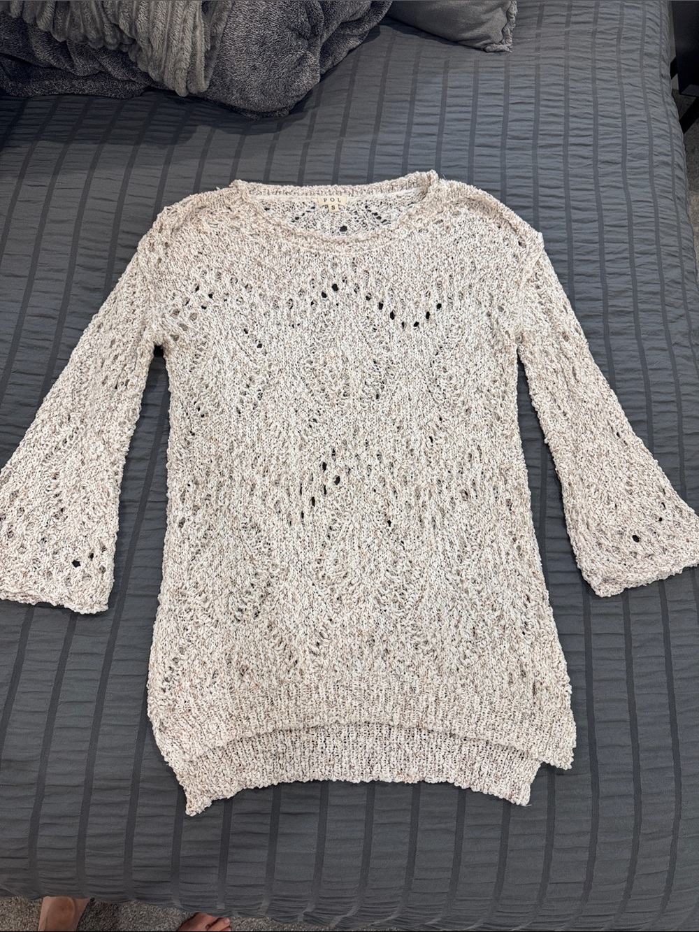 POL Cream Open-Knit Scoop-Neck Sweater